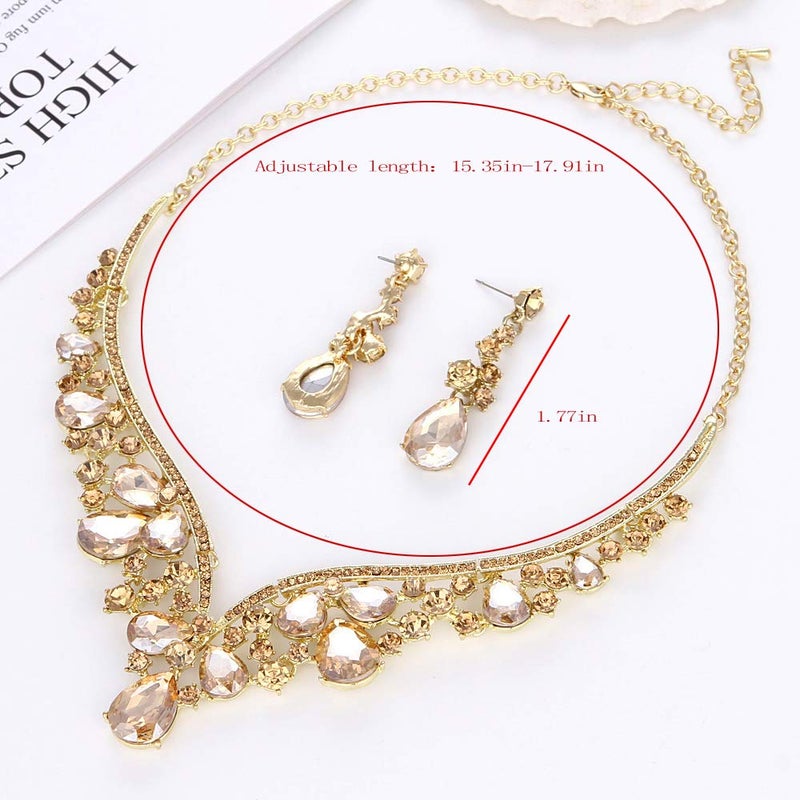 Molie Rhinestone Crystal V-shaped Bridal Wedding Necklace Earrings Jewelry Set for Brides Gown(Clear) - Image 2